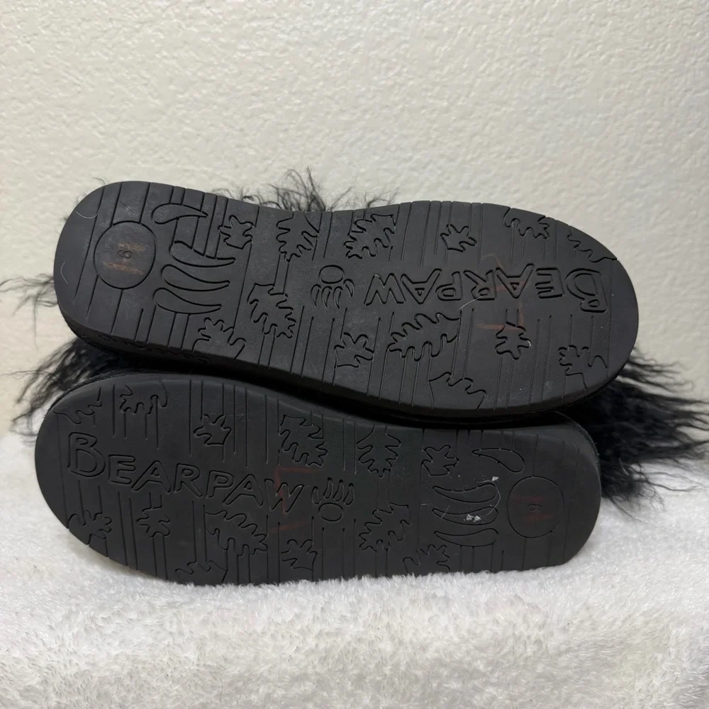 Bearpaw Boo Bootie Winter Boot Fuzzy Lamb Fur Cuff Suede Black Size 9